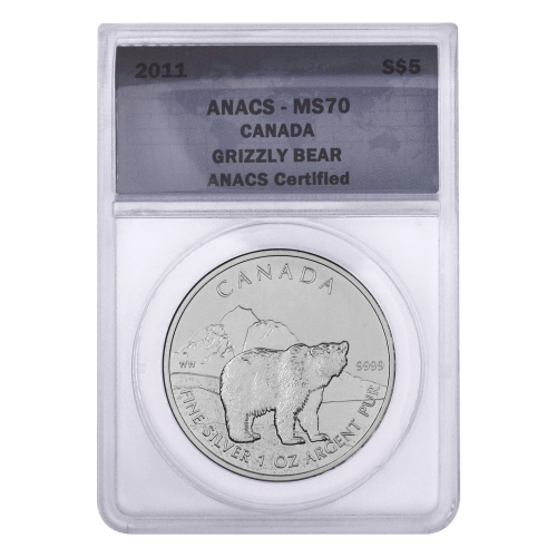1 oz 2011 Canadian Wildlife Grizzly Bear ANACS MS-70 Silver Coin | Royal Canadian Mint