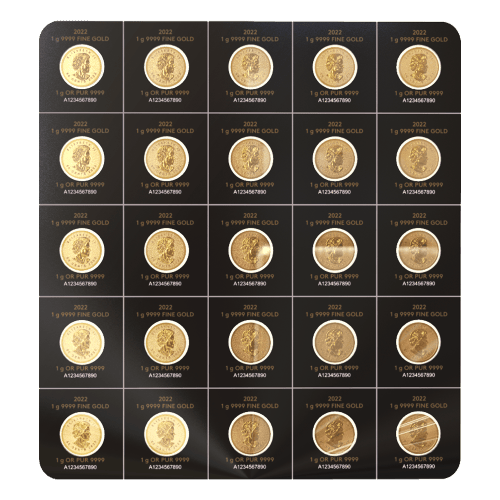 25 grammes (25 x 1 g) 2022 Feuille de pièces d'or MapleGram | Monnaie royale canadienne
