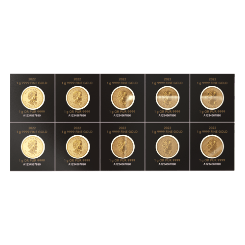 Feuille de pièces d'or MapleGram de 10 grammes (10 x 1 g) 2022