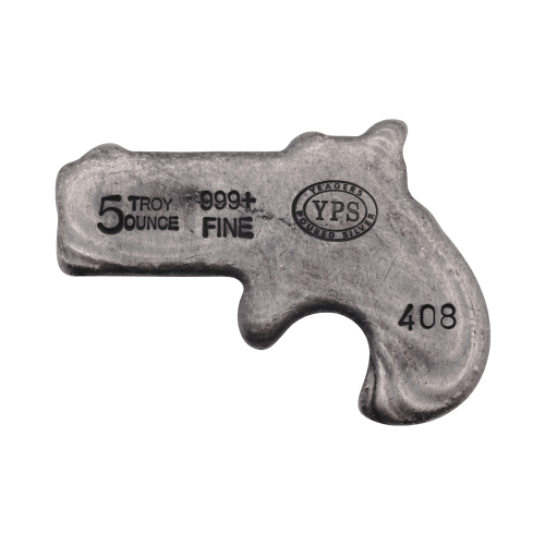 5 oz Derringer Pistol Silver Bar | Yeager's Poured Silver