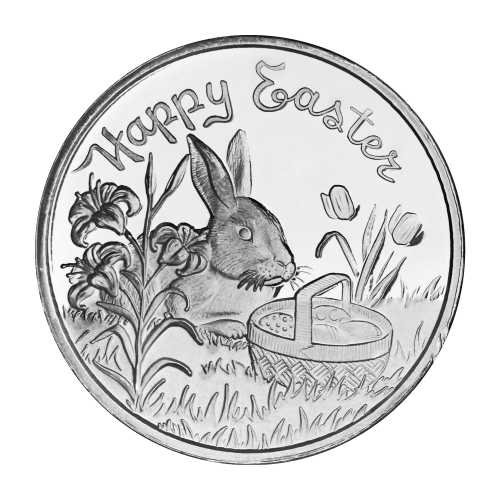 1 oz Happy Easter Bunny with Basket Silver Round | Silvertowne Mint