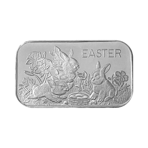 1 oz Happy Easter Bunnies with Eggs Silver Bar | Silvertowne Mint