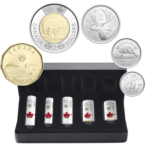 Ensemble de 5 rouleaux de pièces de circulation Collection rouleaux de pièces : Premières pièces frappées | Monnaie royale canadienne