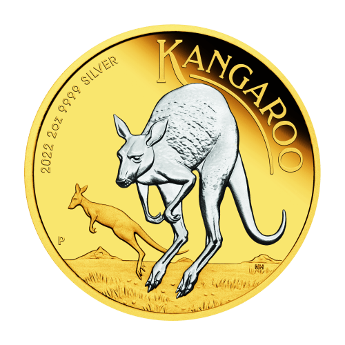 2 oz 2022 Australian Kangaroo Reverse Gilded Silver Coin | Perth Mint