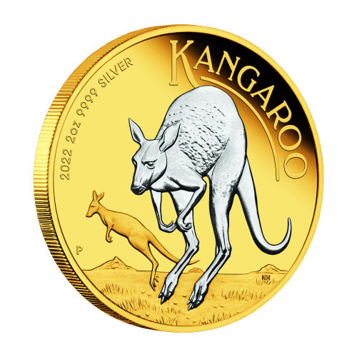 2 oz 2022 Australian Kangaroo Reverse Gilded Silver Coin | Perth Mint