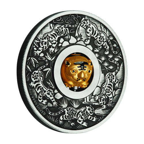 1 oz 2022 Year of the Tiger Rotating Charm Antiqued Silver Coin | Perth Mint