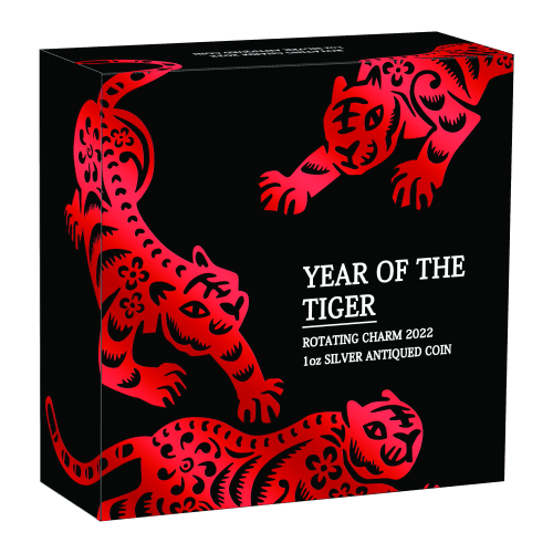 1 oz 2022 Year of the Tiger Rotating Charm Antiqued Silver Coin | Perth Mint