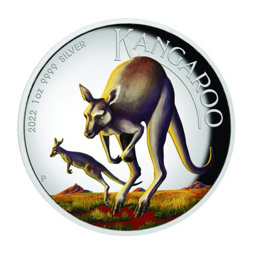 Pièce 1 once d'argent coloré Haut relief Kangourou australien 2022 | Monnaie de Perth