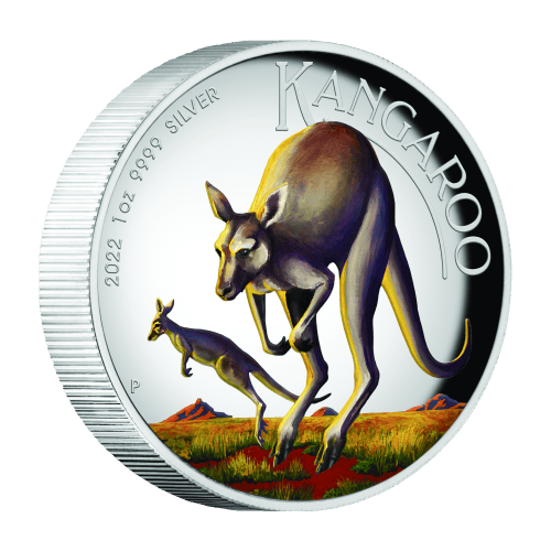 Pièce 1 once d'argent coloré Haut relief Kangourou australien 2022 | Monnaie de Perth