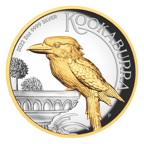 Pièce 2 onces d'argent doré Haut relief Kookaburra australien 2022 | Monnaie de Perth