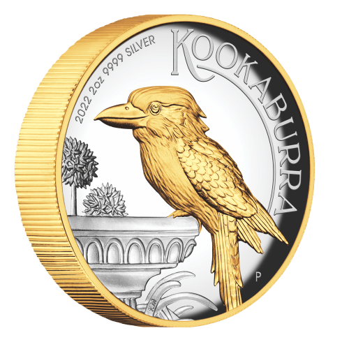 Pièce 2 onces d'argent doré Haut relief Kookaburra australien 2022 | Monnaie de Perth