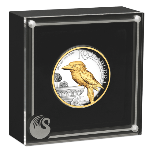 Pièce 2 onces d'argent doré Haut relief Kookaburra australien 2022 | Monnaie de Perth