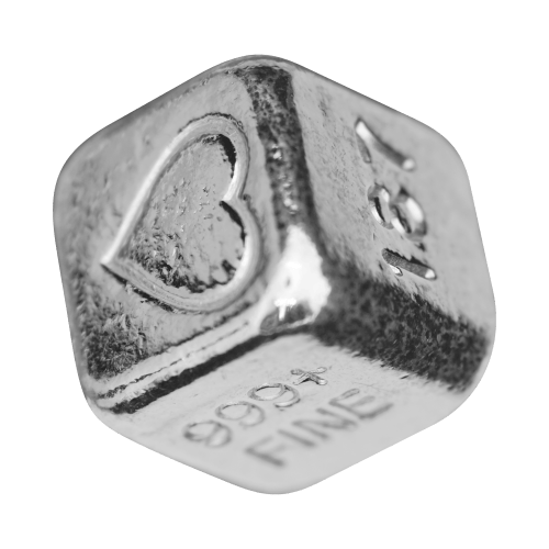 1 oz Heart Silver Cube | Yeager's Poured Silver