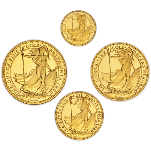 Ensemble de 4 pièces 1,85 once d'or 1988 Épreuve numismatique Britannia dans un coffret | La Monnaie royale