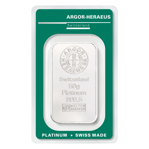 50 gram Platinum Bar | Argor-Heraeus