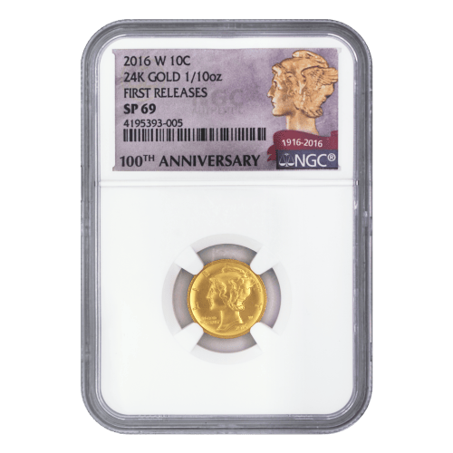 Pièce 1/10 once d'or Première émission SP-69 Pièce de 25 centimes Mercury 2016 | Monnaie des États-Unis