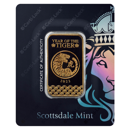 1 oz 2022 Lunar Year of the Tiger Gold Bar | Scottsdale Mint