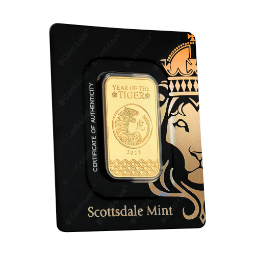 1 oz 2022 Lunar Year of the Tiger Gold Bar | Scottsdale Mint