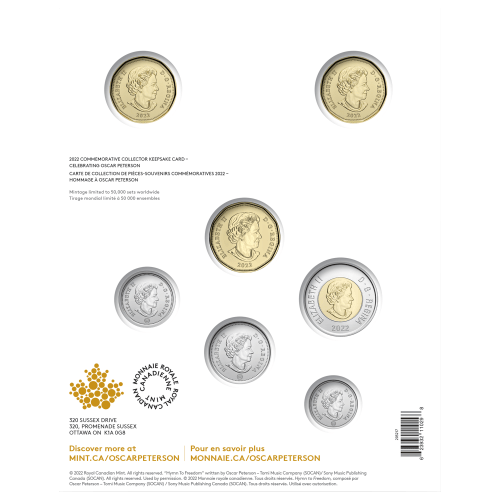 Set of 5 x Celebrating Oscar Peterson Keepsake Card Commemorative Coins | Royal Canadian Mint