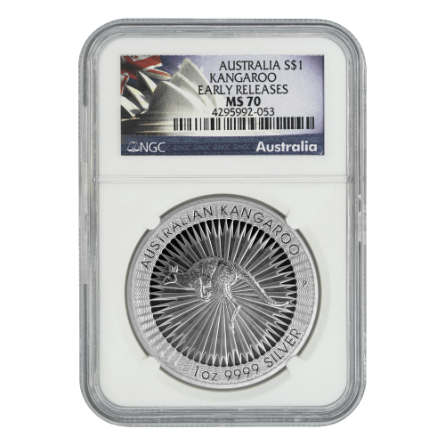 Pièce 1 once d'argent MS-70 NGC Kangourou australien Année aléatoire | Monnaie de Perth