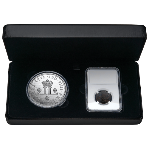 Set of 2 x 2022 Relics of New France Louis XIV 30 Deniers: Replica and Relic Silver Coins | Royal Canadian Mint