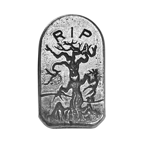 2 oz Haunted Tree Tombstone Shaped Silver Bar | Monarch Precious Metals