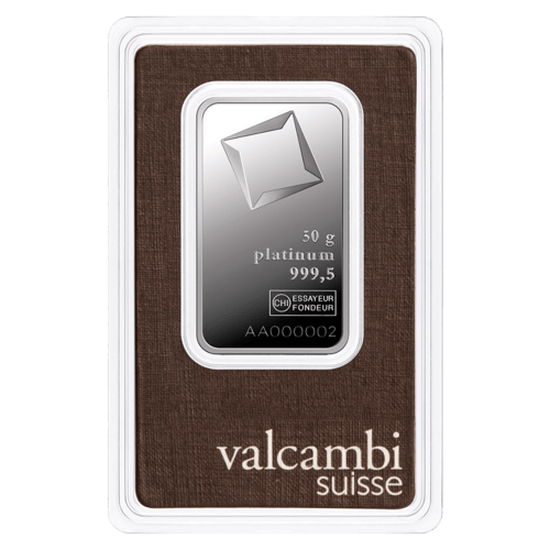 50 gram Platinum Bar | Valcambi