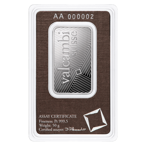 50 gram Platinum Bar | Valcambi
