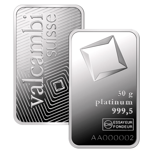 50 gram Platinum Bar | Valcambi