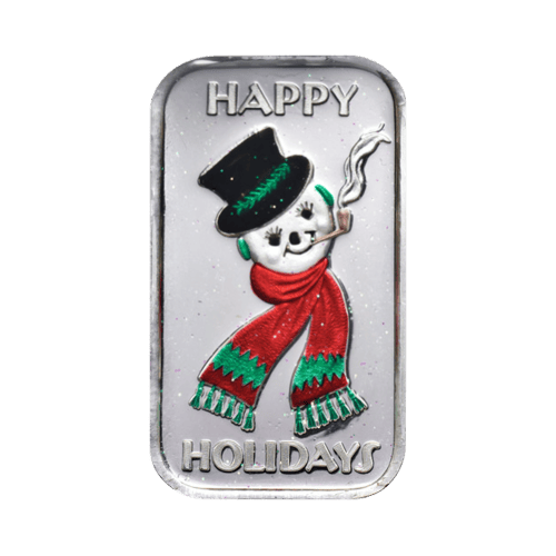 1 oz Snowman Face Colourized Silver Bar | Silvertowne Mint