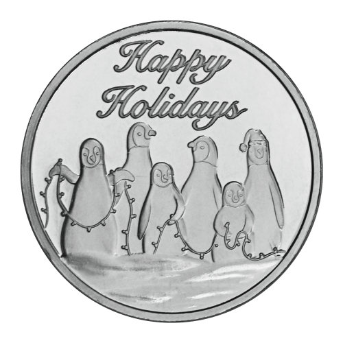 1 oz Happy Holidays Penguins Silver Round | Silvertowne Mint