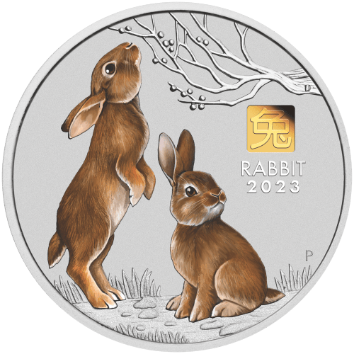 Pièce 1 kilo d'argent coloré Marque d'atelier en or Série Lunaire III : Année du Lapin Australie 2023 | Monnaie de Perth