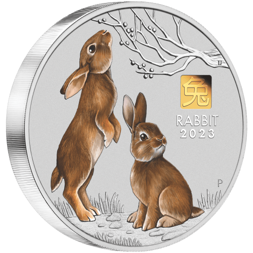 Pièce 1 kilo d'argent coloré Marque d'atelier en or Série Lunaire III : Année du Lapin Australie 2023 | Monnaie de Perth