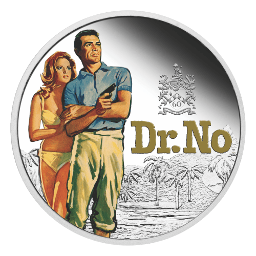 Pièce 1 once d'argent colorée Épreuve numismatique Série Héritage James Bond : Dr. No 2022 | Monnaie de Perth