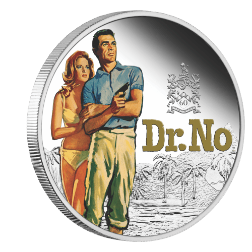 Pièce 1 once d'argent colorée Épreuve numismatique Série Héritage James Bond : Dr. No 2022 | Monnaie de Perth