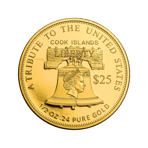 Pièce 1/2 once d'or Liberté Hommage aux États-Unis 25 $ Cook Islands Année aléatoire