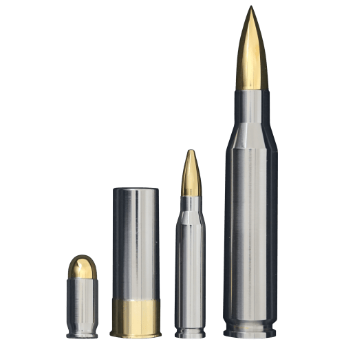Set of 4 x Assorted Caliber Gold and Rhodium Plated Silver Bullets | Silvertowne Mint