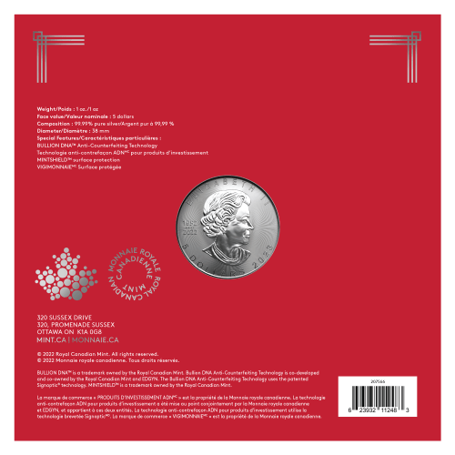 1 oz 2023 Lunar Year of the Rabbit Treasured Canadian Maple Leaf Silver Coin | Royal Canadian Mint