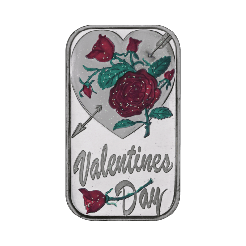 1 oz Valentine's Day: Heart and Rose Red Colourized Silver Bar | Silvertowne Mint