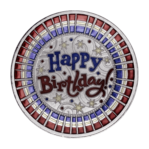 Ronde 1 once d'argent coloré Joyeux Anniversaire : Rayures | Monnaie de SilverTowne