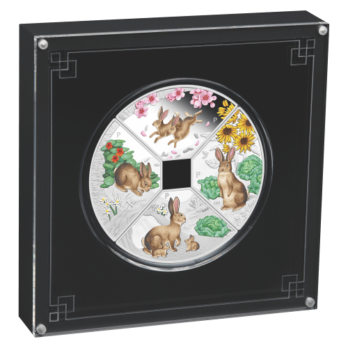 Set of 4 x 1 oz 2023 Year of the Rabbit Quadrant Colourized Proof Silver Coins | Perth Mint