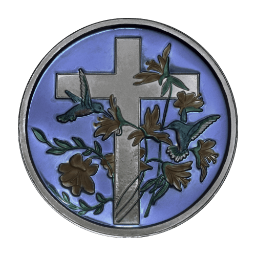 Ronde 1 once d'argent Croix religieuse bleue | Monnaie de SilverTowne