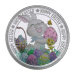 Ronde 1 once d'argent coloré Joyeuses Pâques : Lapin avec panier et poussin | Monnaie de SilverTowne