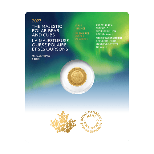 1/10 oz 2023 The Majestic Polar Bear and Cubs First Strike Gold Coin | Royal Canadian Mint