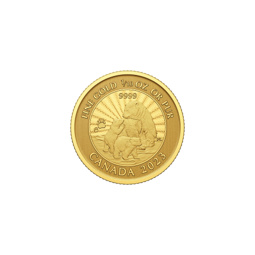 1/10 oz 2023 The Majestic Polar Bear and Cubs First Strike Gold Coin | Royal Canadian Mint