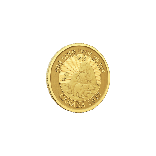 1/10 oz 2023 The Majestic Polar Bear and Cubs First Strike Gold Coin | Royal Canadian Mint