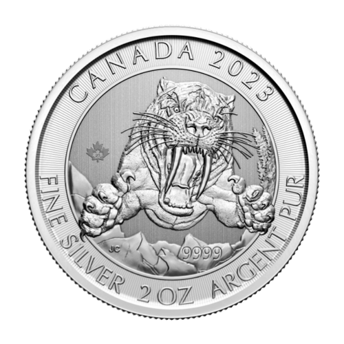 2 oz 2023 Ice Age: Smilodon Sabre-Toothed Cat Silver Coin | Royal Canadian Mint