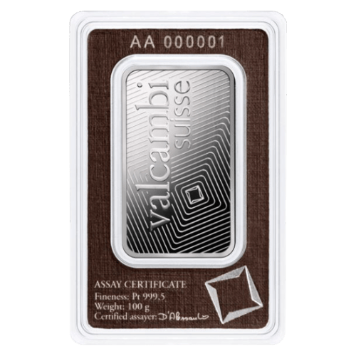 100 gram Platinum Bar | Valcambi