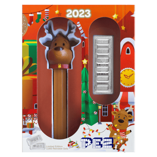 Set of 6 x 5 gram Reindeer PEZ Dispenser Silver Bars | PAMP Suisse