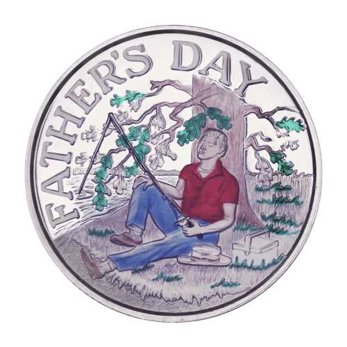 1 oz Fathers Day Fishing White Colourized Silver Round | Silvertowne Mint